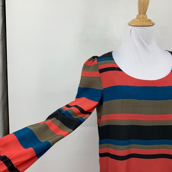 Tinley Road Stripe Shift Dress Womens S Small Puff Sleeves Keyhole Back Scoop - Picture 10 of 16